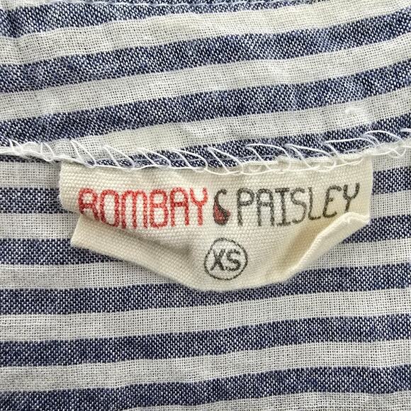 🔵 02. Bombay Paisley Blue Striped Lace Knee Length Button Down Dress Size XS - Picture 5 of 6